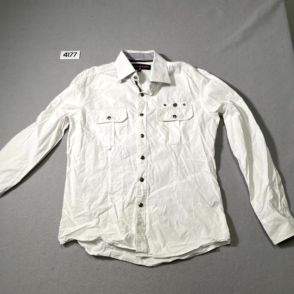 House of Lords Shirt Mens Medium White Gothic Winged Cross Embroidered Button Up